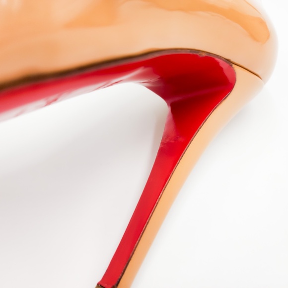 Christian Louboutin Camel Beige Patent Leather  Peep Toe Pumps Heels EU 37.5 - Picture 8 of 11